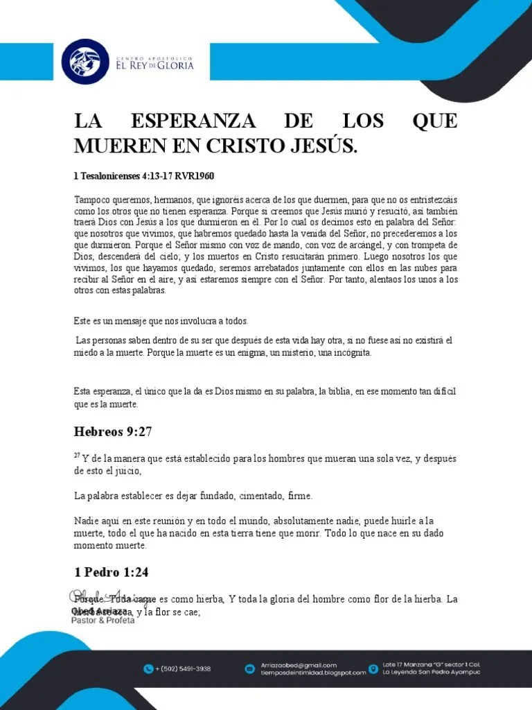La Esperanza De Los Que Mueren En Cristo Jesús. | PDF | Pecado | Gracia En El Cristianismo