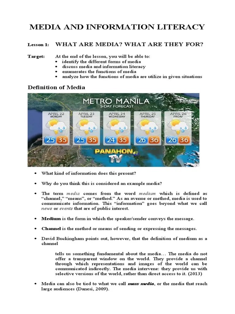 Media And Information Literacy | PDF | Mass Media | Information
