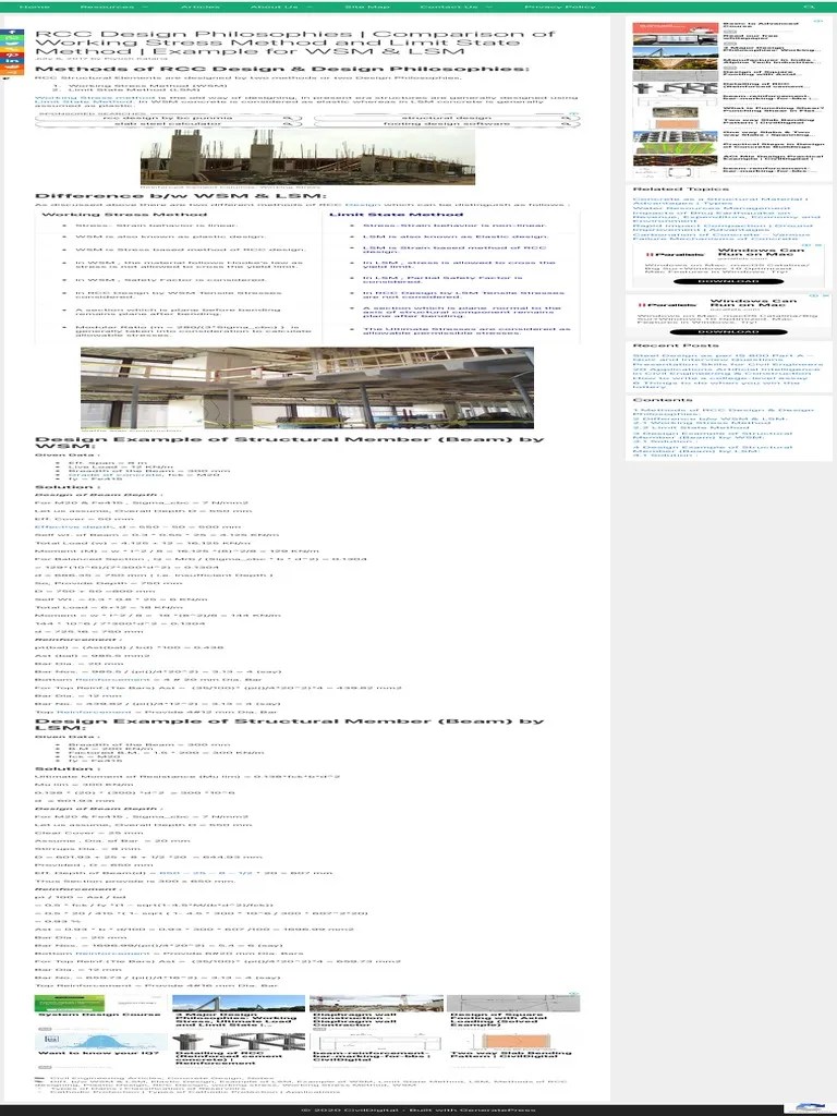 RCC Design Philosophies Comparison Of Working Stress Method And Limit State Method Example For ...