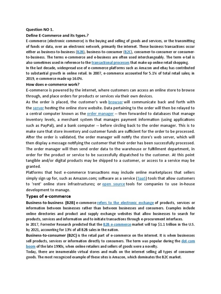Question NO 1. Define E-Commerce And Its Types.?: Browser Server Order ...