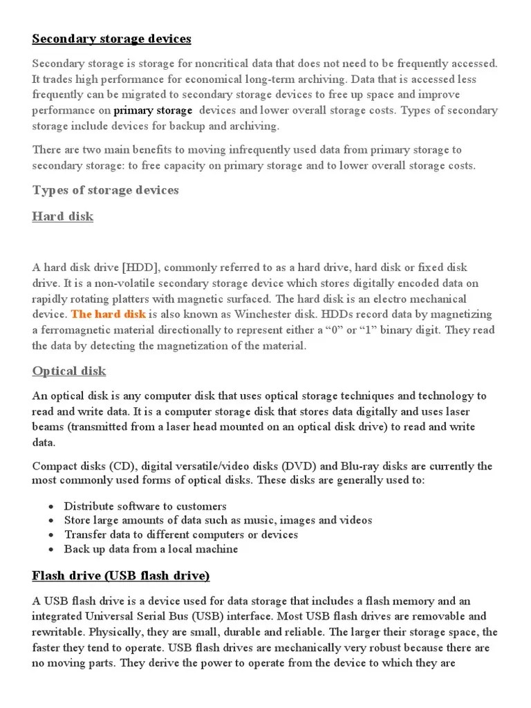 Types Of Storage Devices Hard Disk | PDF | Hard Disk Drive | Computer ...