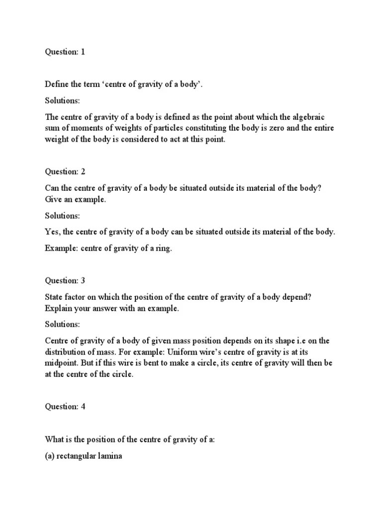 Centre Of Gravity Solution | PDF | Center Of Mass | Geometry