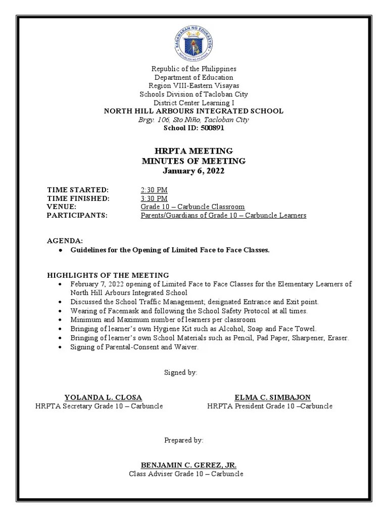 Minutes Of Meeting | PDF