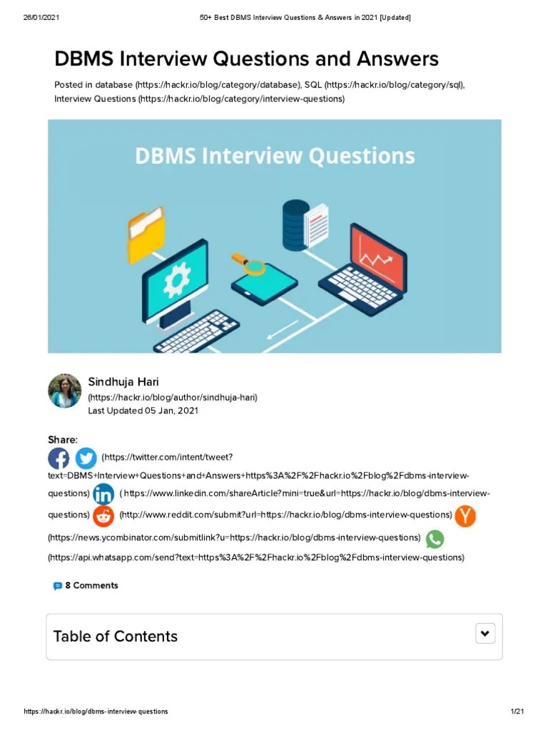DBMS Interview Questions And Answers: Sindhuja Hari | PDF | Databases ...