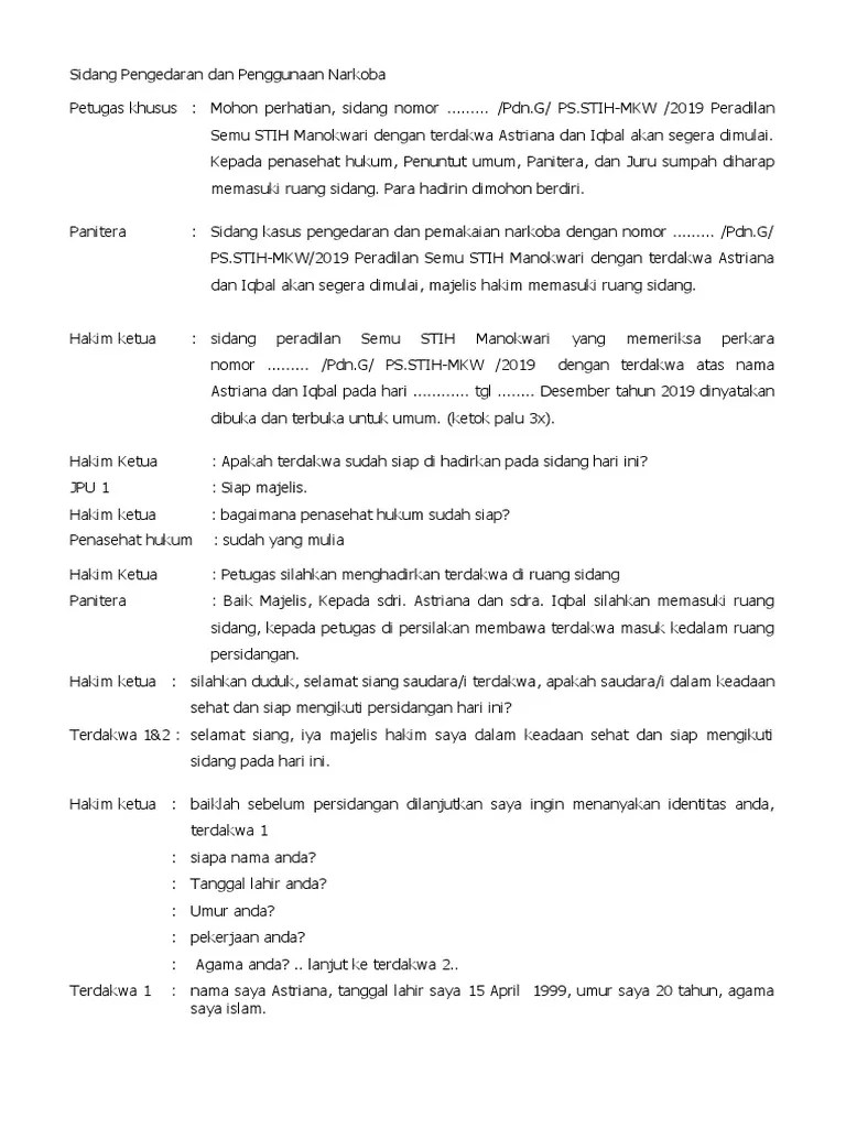 Materi Skenario Sidang Pidana | PDF
