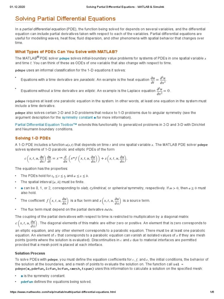 Solving Partial Differential Equations - MATLAB & Simulink | PDF ...