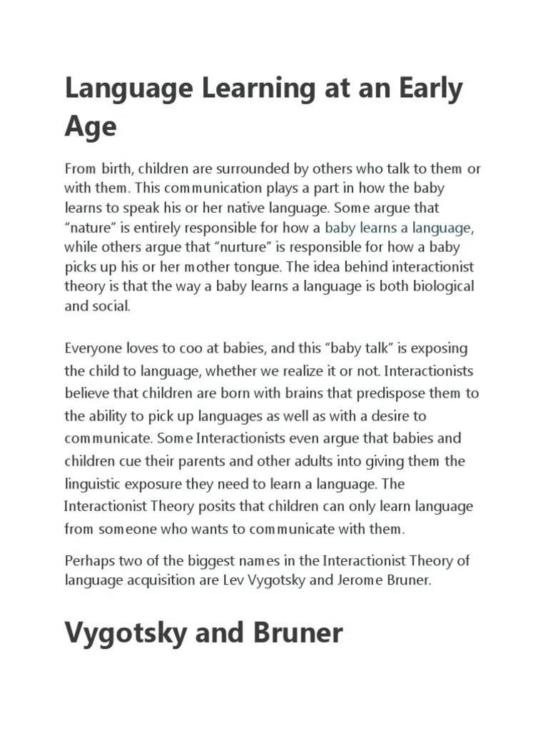 Language Learning At An Early Age | PDF | Second Language | Second ...