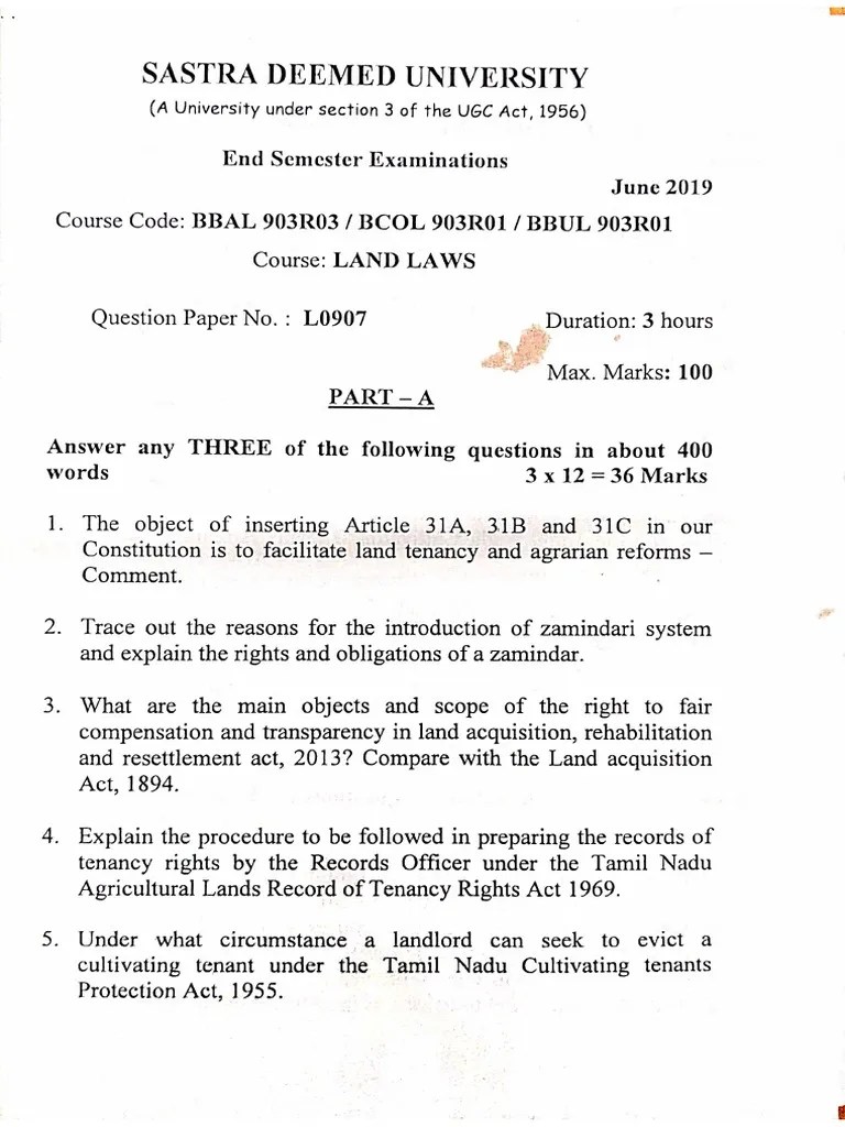 Land Law Previous Year Questions | PDF