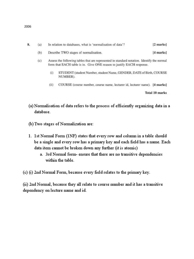 Normalization Questions | PDF | Relational Database | Databases