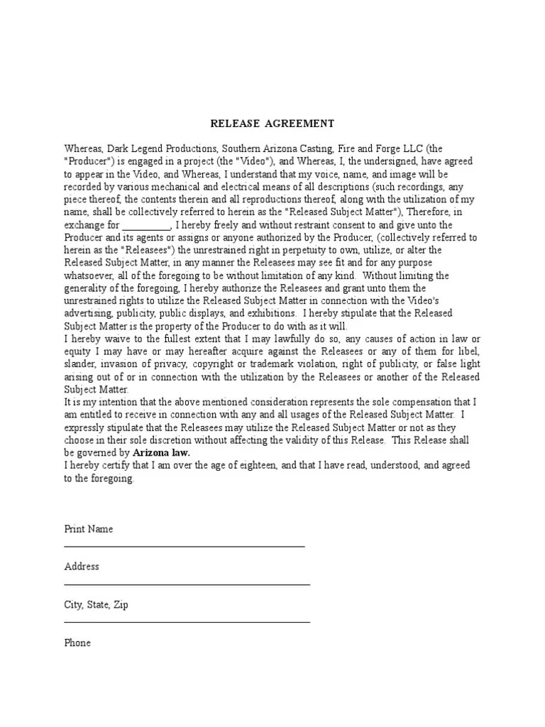 Standard release agreement