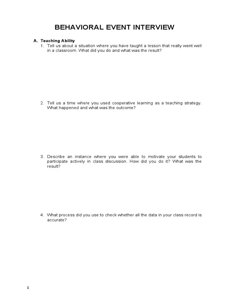 Behavioral Event Interview: A. Teaching Ability | PDF | Learning | Behavior Modification