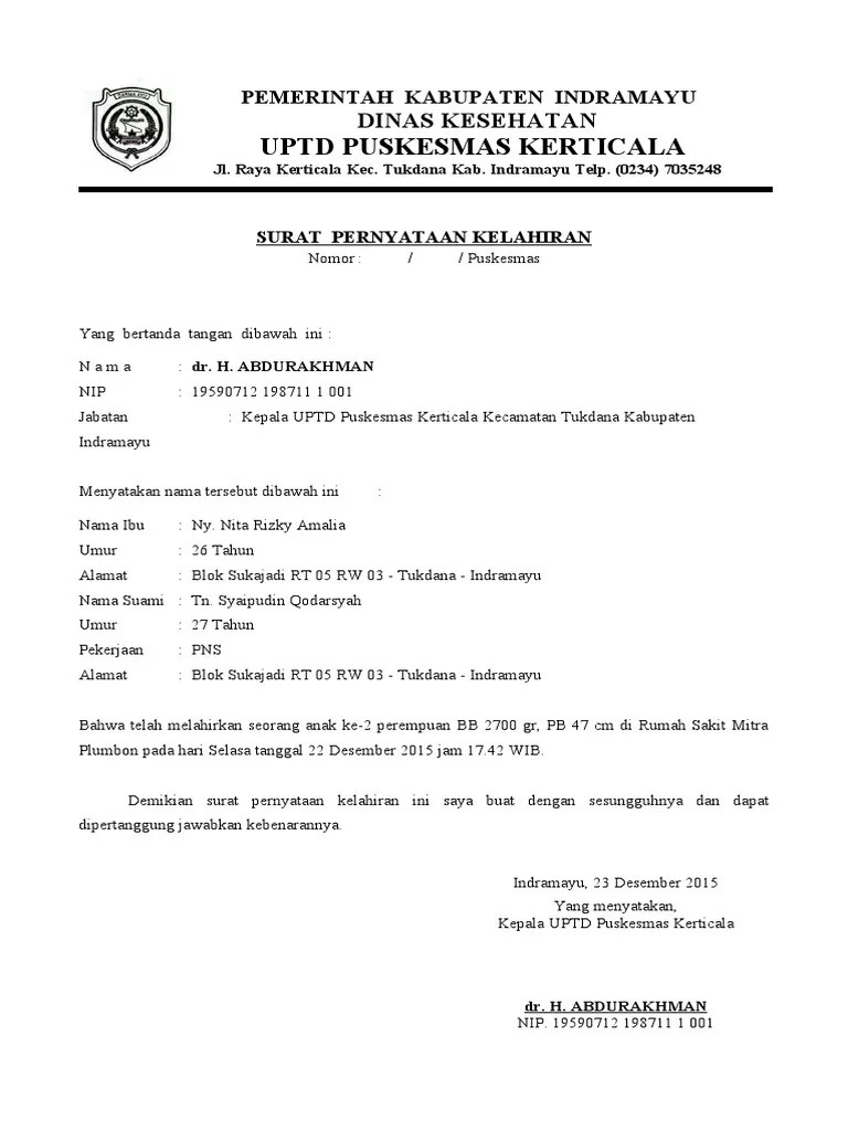 Surat Pernyataan Kelahiran | PDF