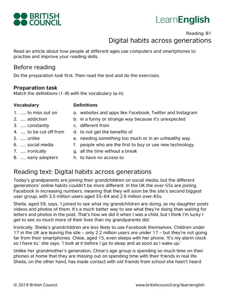 LearnEnglish Reading B1 Digital Habits Across Generations | PDF | Popular Culture & Media ...
