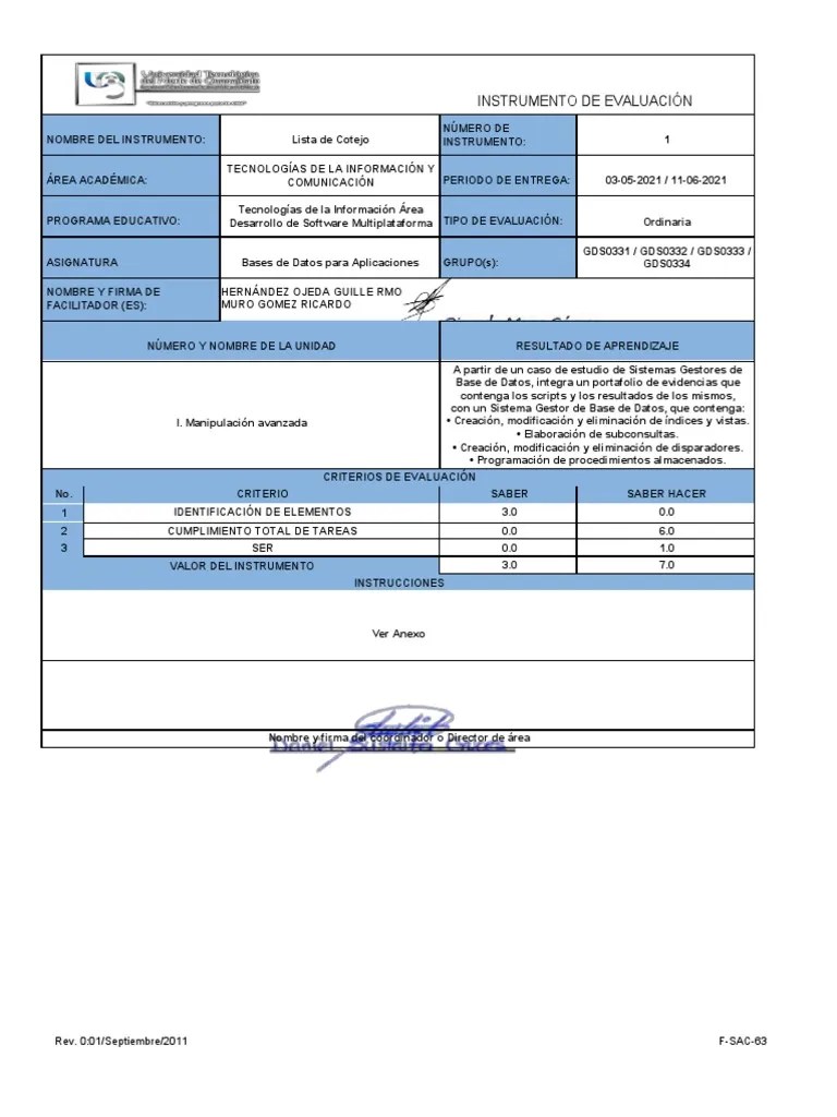 Instru BDparaApli Ord Uni 1 | PDF | SQL | Tecnologías De La Información