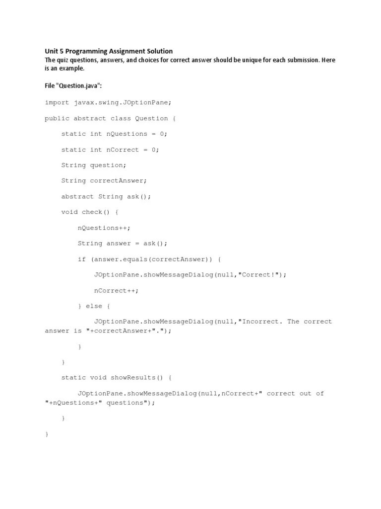 Unit 5 Programming Assignment Solution | PDF | Quiz | Software Development