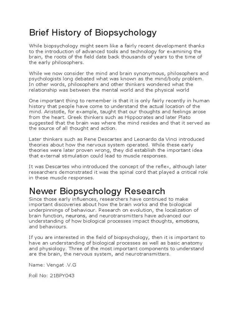 Brief History Of Biopsychology | PDF