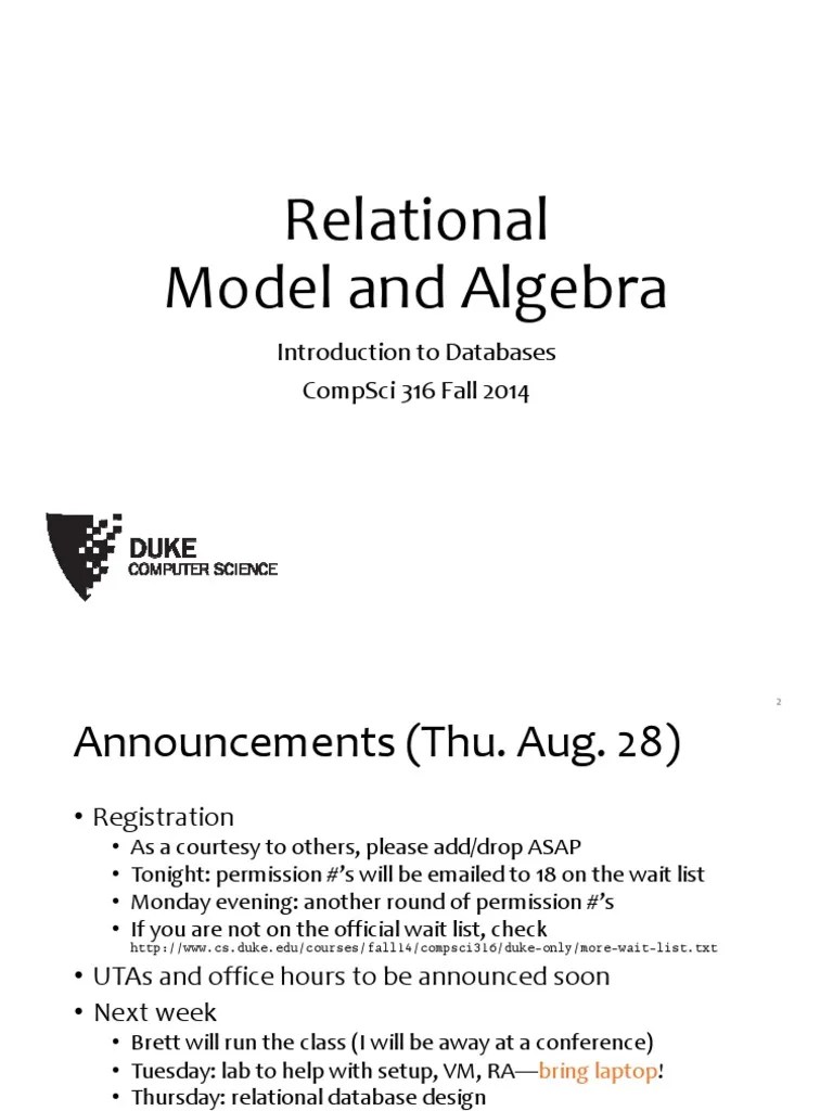 An Introduction To Relational Database Concepts And Relational Algebra ...