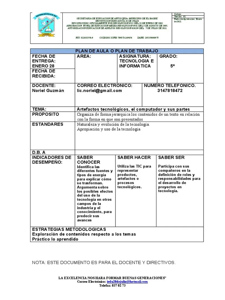 1º Guia De Aprendizaje Tecnologia E Informatica 5º 2021 | PDF | Computadoras Personales ...