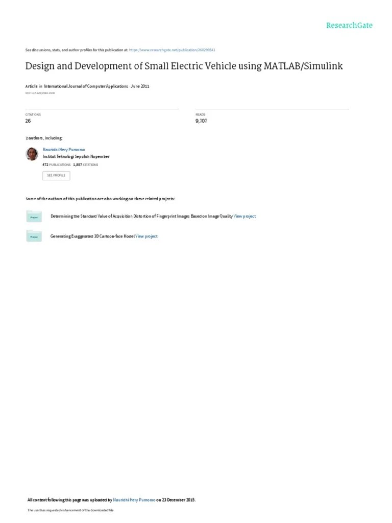 Design And Development Of Small Electric Vehicle Using MATLAB/Simulink ...