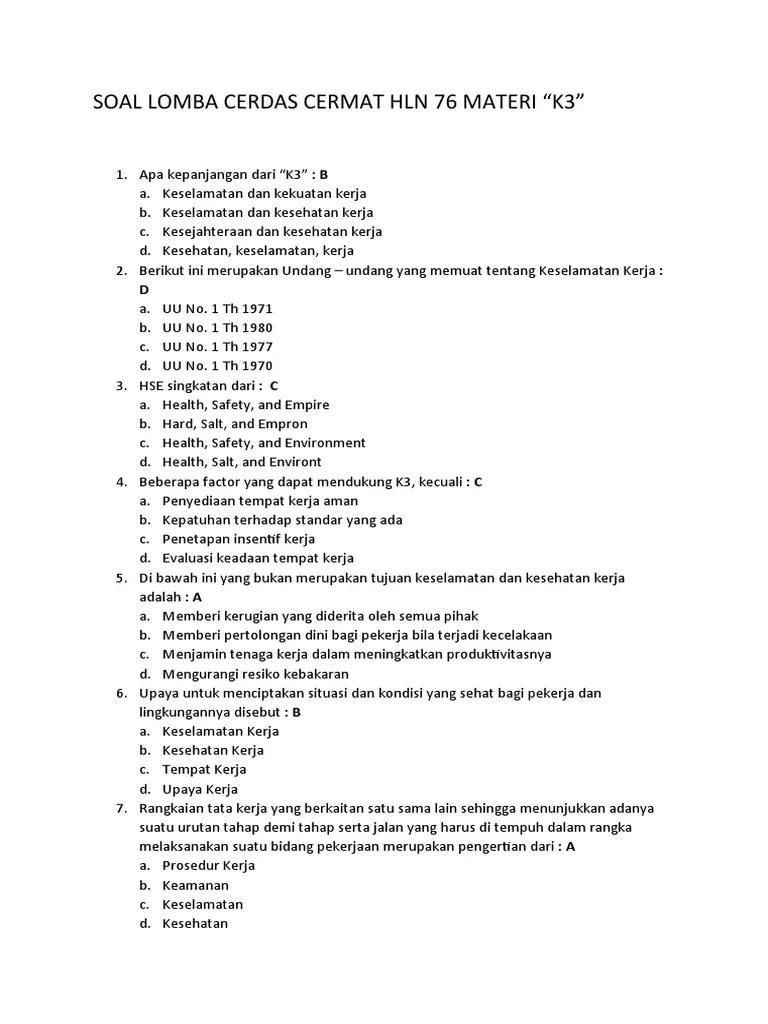 Materi Cerdas Cermat HLN 76 K3 | PDF