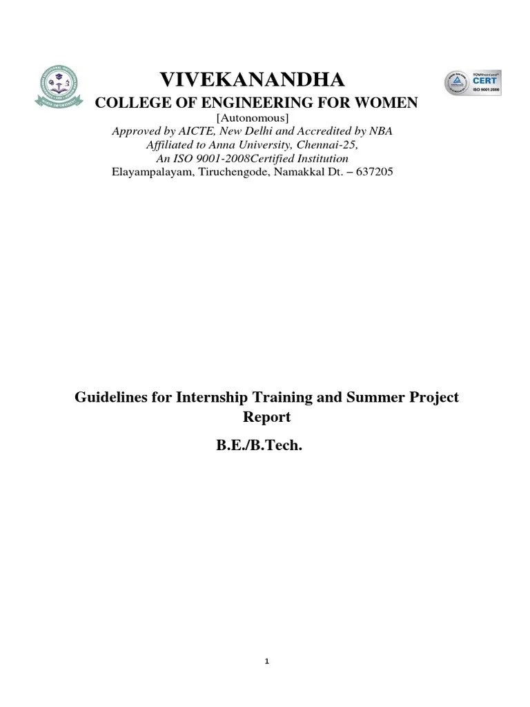 Guidelines For Internship Training And Summer Project Reports | PDF