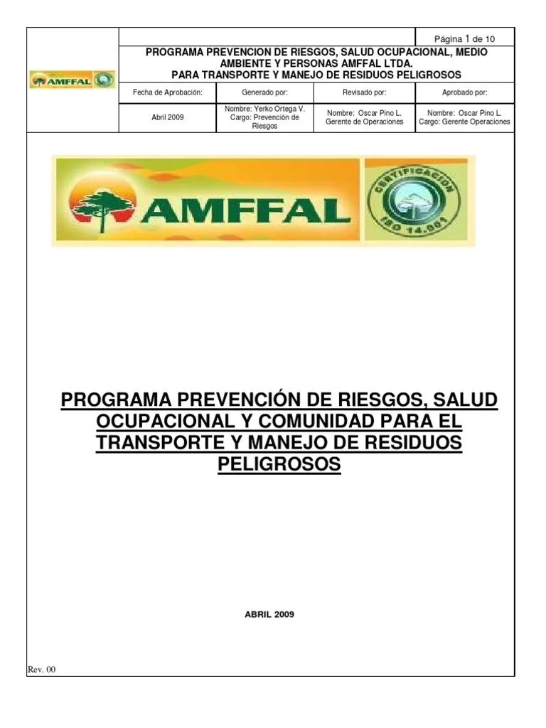 Anexo N 20 PROGRAMA PREVENCION DE RIESGOS | PDF | Residuos | Calidad (comercial)