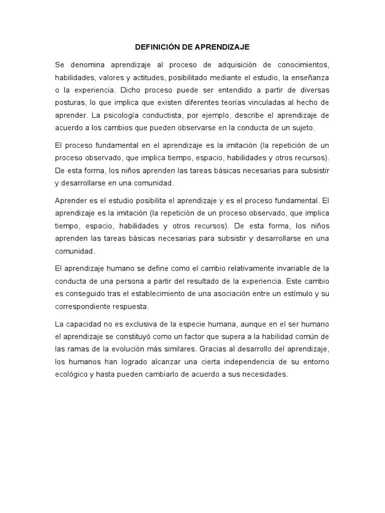 Definición De Aprendizaje | PDF | Aprendizaje | Cognición