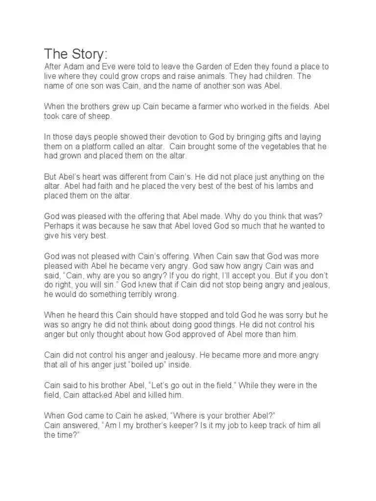 The Story Of CAIN AND ABEL | PDF | Cain And Abel | Christianity