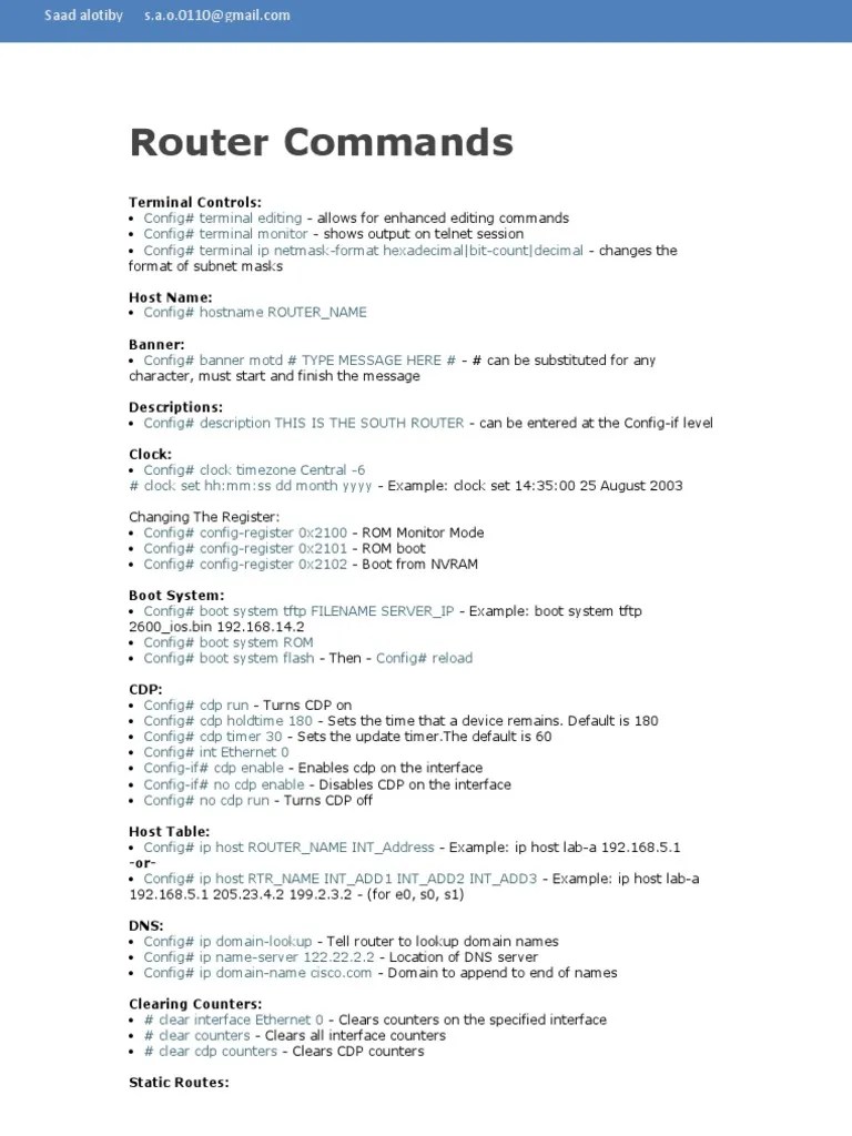 Router Commands Ccna | PDF | Ip Address | Network Socket