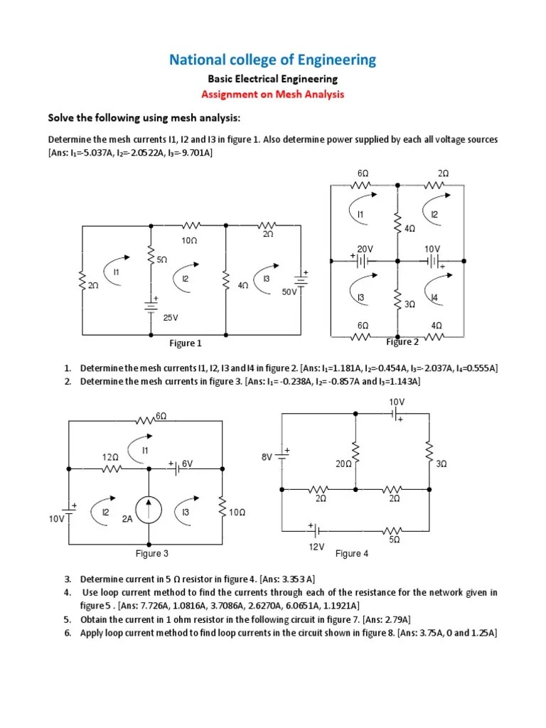 Assignment 5 Mesh Analysis | PDF | Electrical Network | Resistor