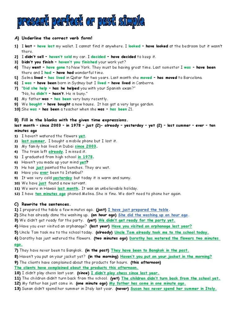 Past Simple - Present Perfect Exercises | PDF | Language Arts & Discipline