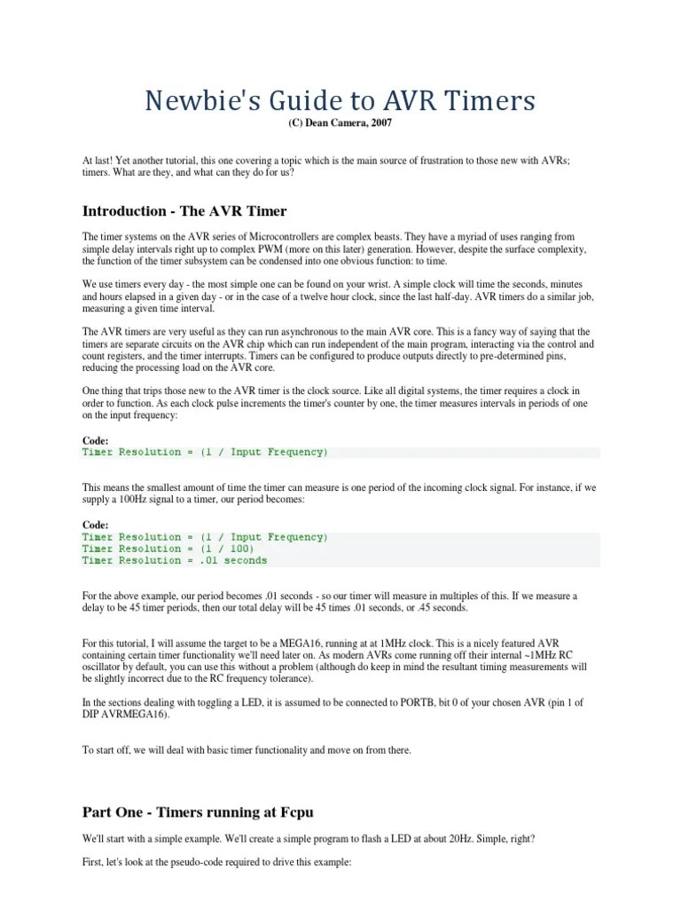 Newbie's Guide To AVR Timers | PDF | Timer | Frequency