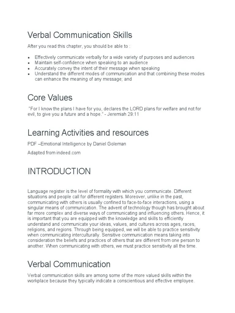 Verbal Communication Skills | PDF | Communication | Nonverbal Communication