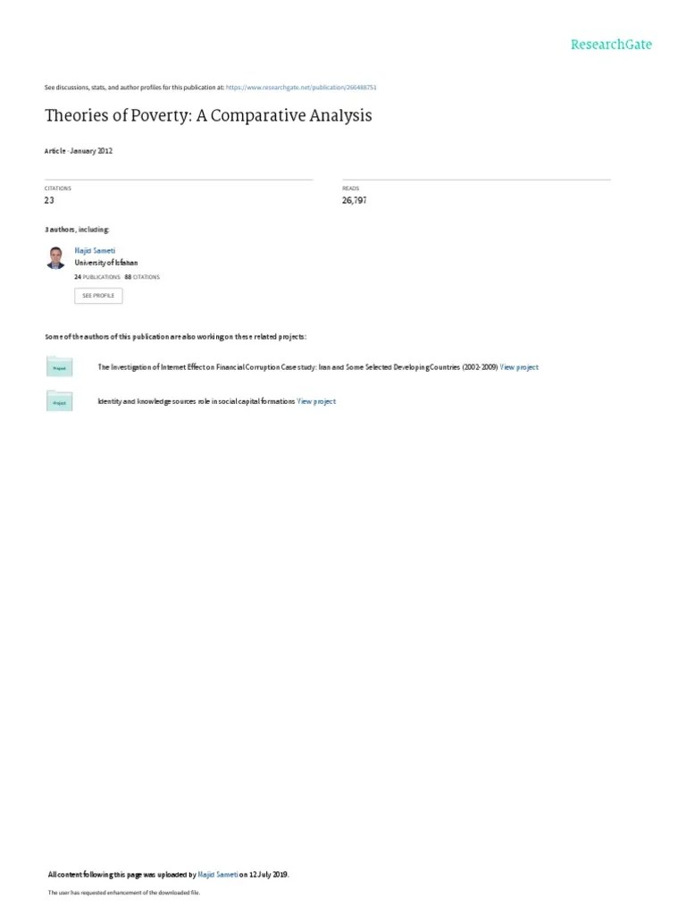 Theories Of Poverty A Comparative Analysis | PDF | Social Exclusion | Poverty