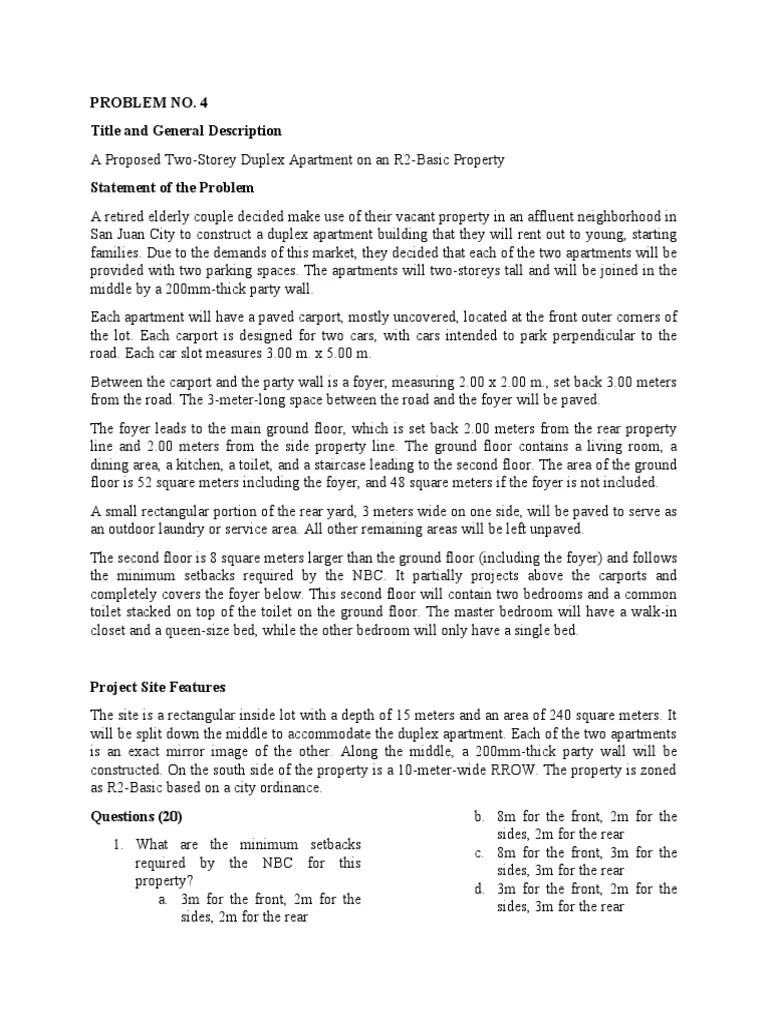 PROBLEM 4 - A Proposed Two-Storey Duplex Apartment On An R2-Basic Property | PDF | Apartment ...