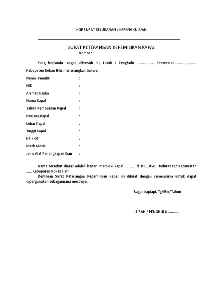 Contoh Surat Keterangan Kepemilikan Kapal | PDF
