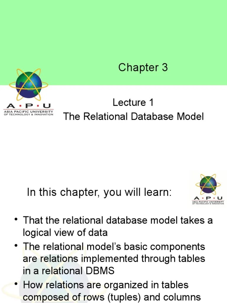 Chapter 3-Lecture 1 | PDF | Relational Database | Databases