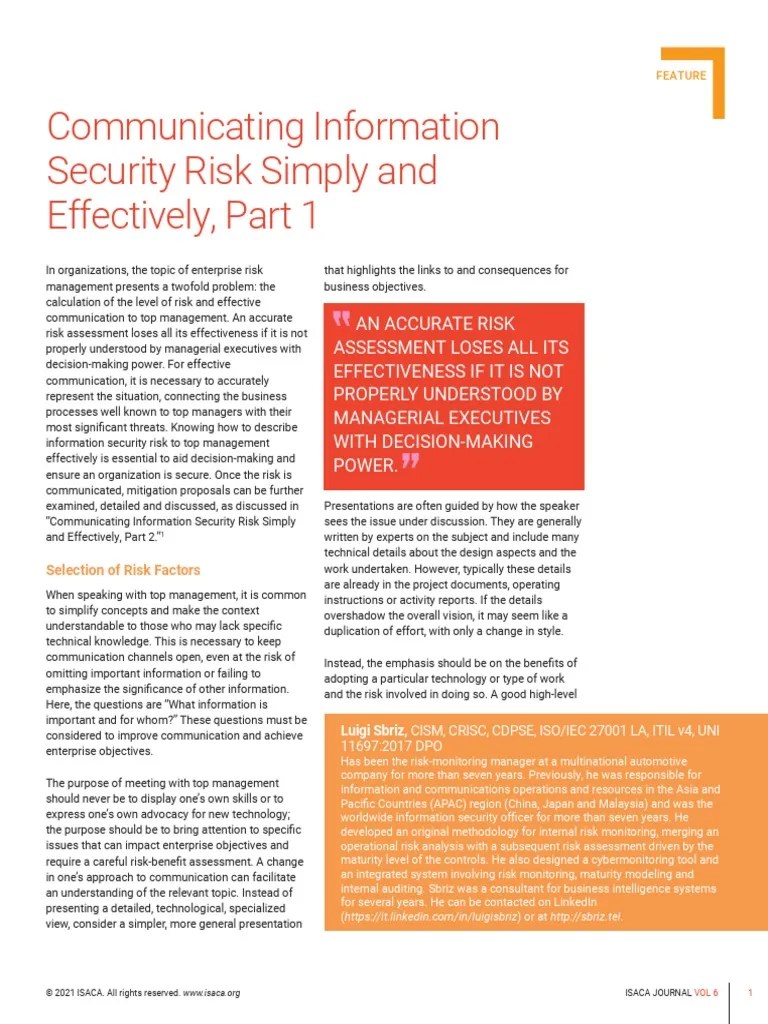 Communicating Information Security Risk Simply And Effectively, Part 1 ...