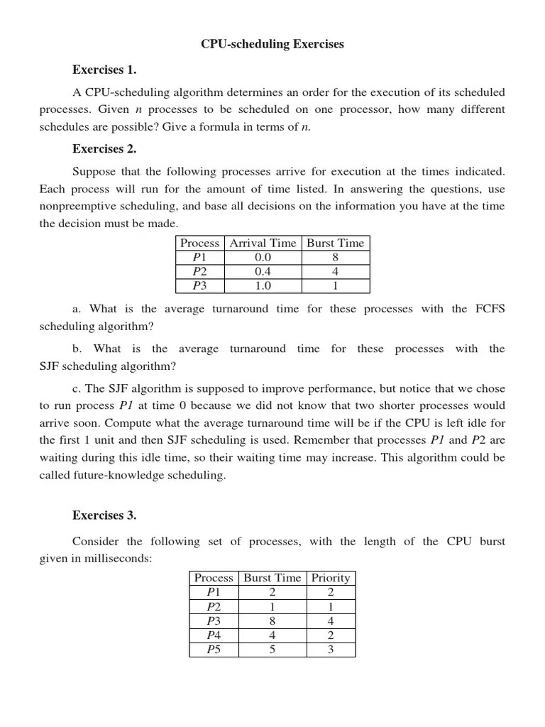 CPU-scheduling Exercises Exercises 1 | PDF | Scheduling (Computing ...