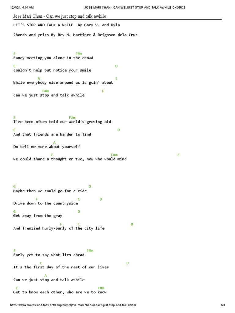 Can We Just Stop And Talk Awhile | PDF