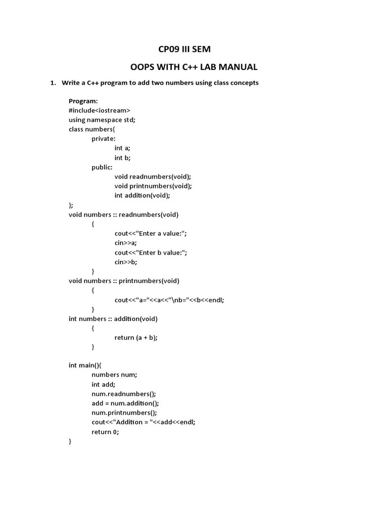 Oops Lab Manual | PDF | Object Oriented Programming | Programming Paradigms