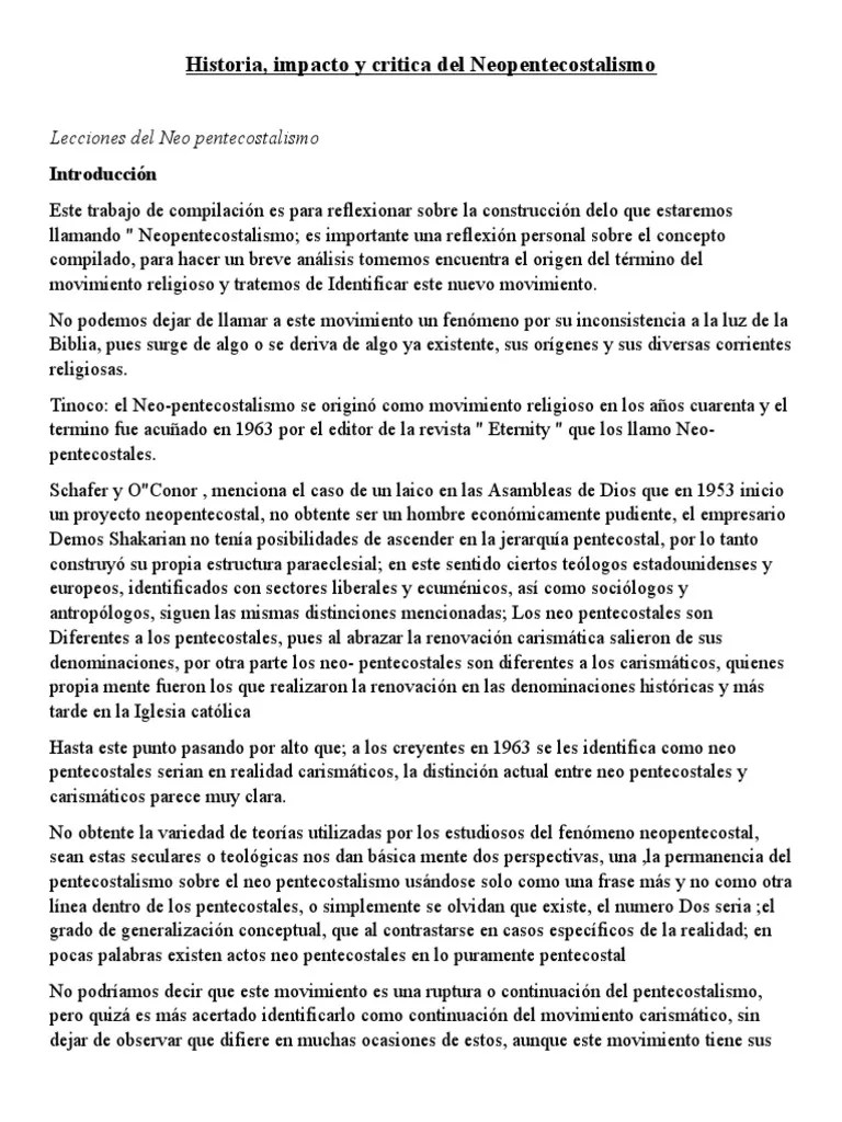 Historia DEL NEOPENTECOSTALISMO. | PDF | Pentecostalismo | Movimiento Carismático