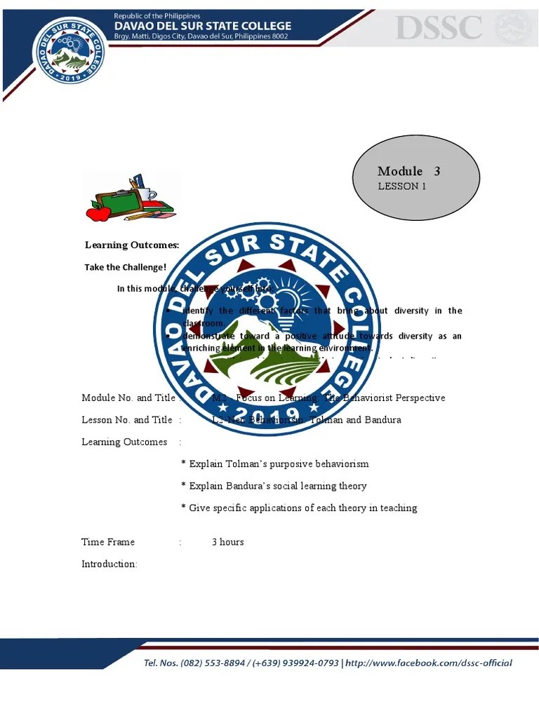 Facilitating Learning Module 3 Lesson 1 | PDF | Behaviorism | Learning