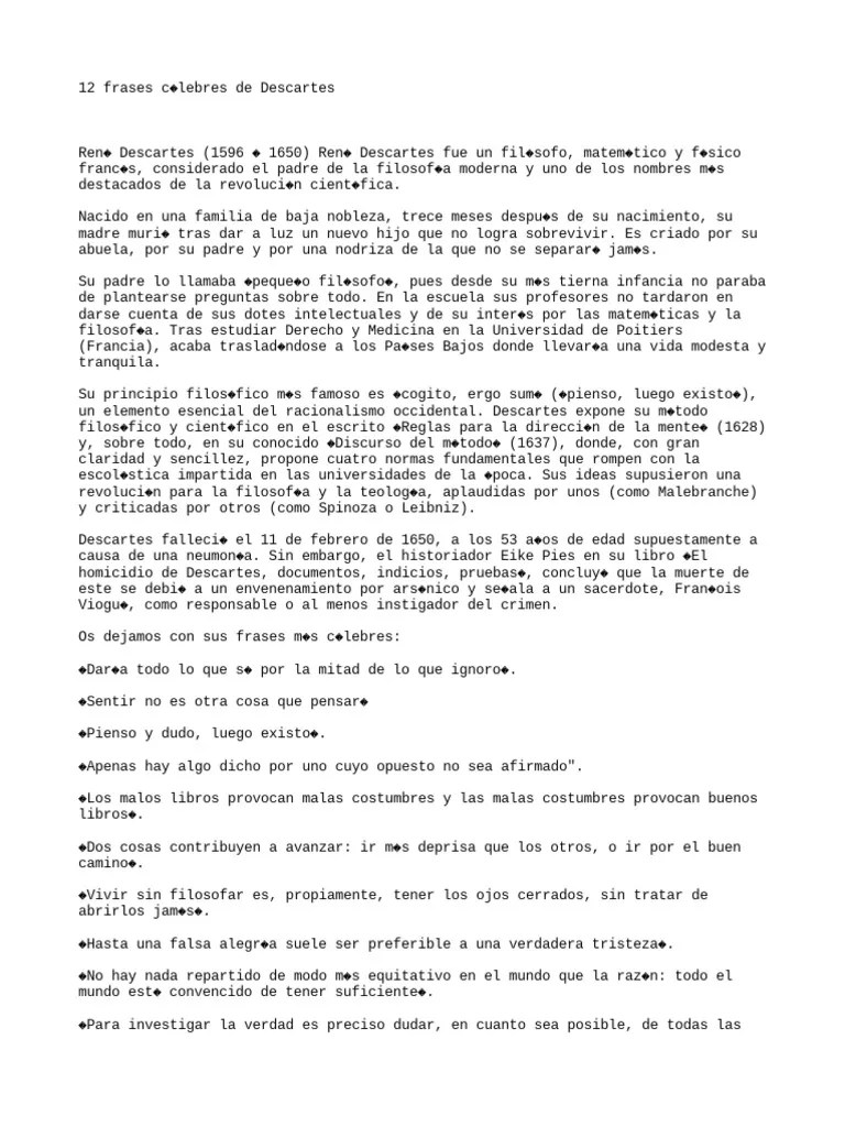 12 Frases Célebres De Descartes | PDF | René Descartes | Movimientos Filosóficos