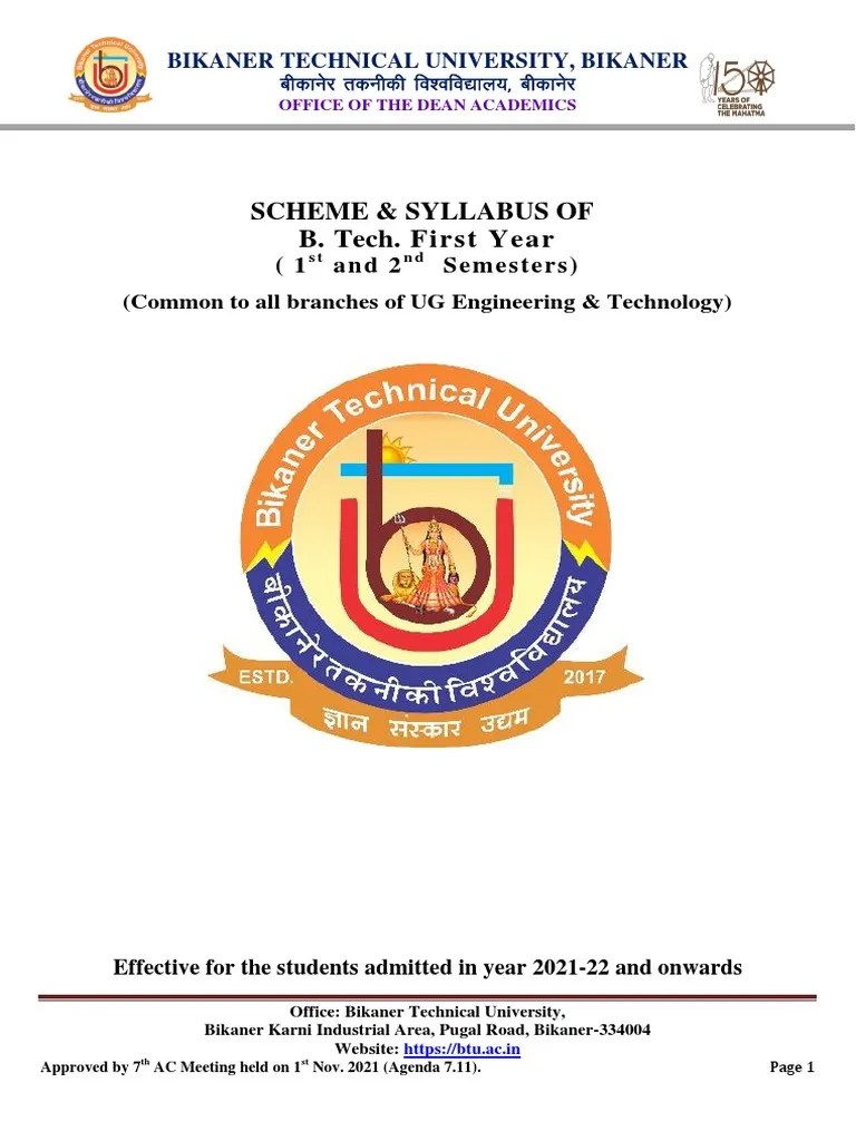 B.Tech First Year Scheme & Syllabus 2021-22 | PDF | Diffraction | Laser