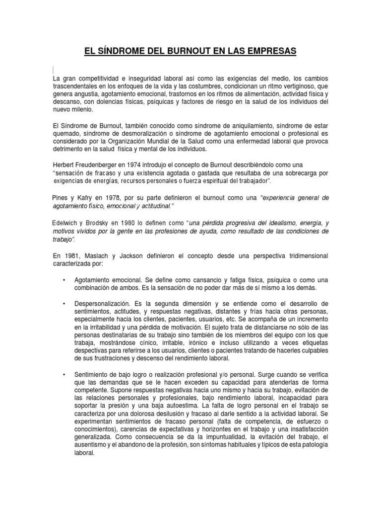 Sindrome Burnout. | PDF | Burnout Ocupacional | Estrés (biología)