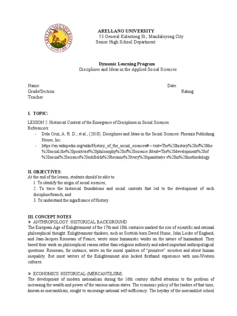 DLP - LESSON 2 - Historical Context Of The Emergence Of Disciplines In ...