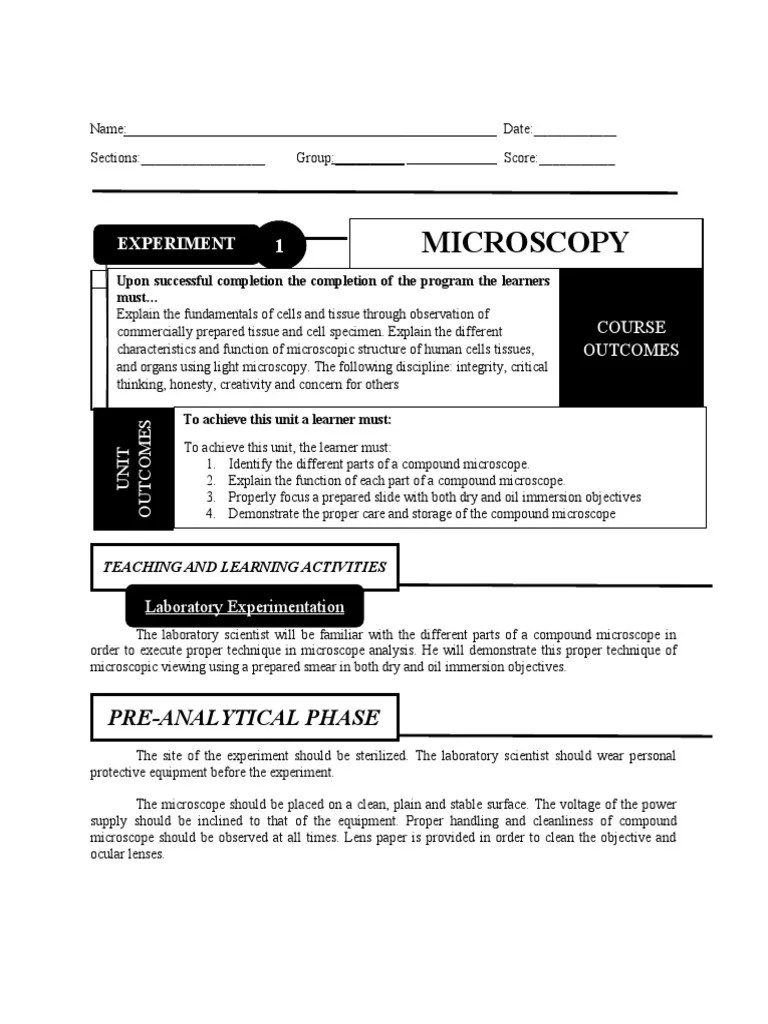 Experiment 1 - Micros | Download Free PDF | Microscopy | Equipment