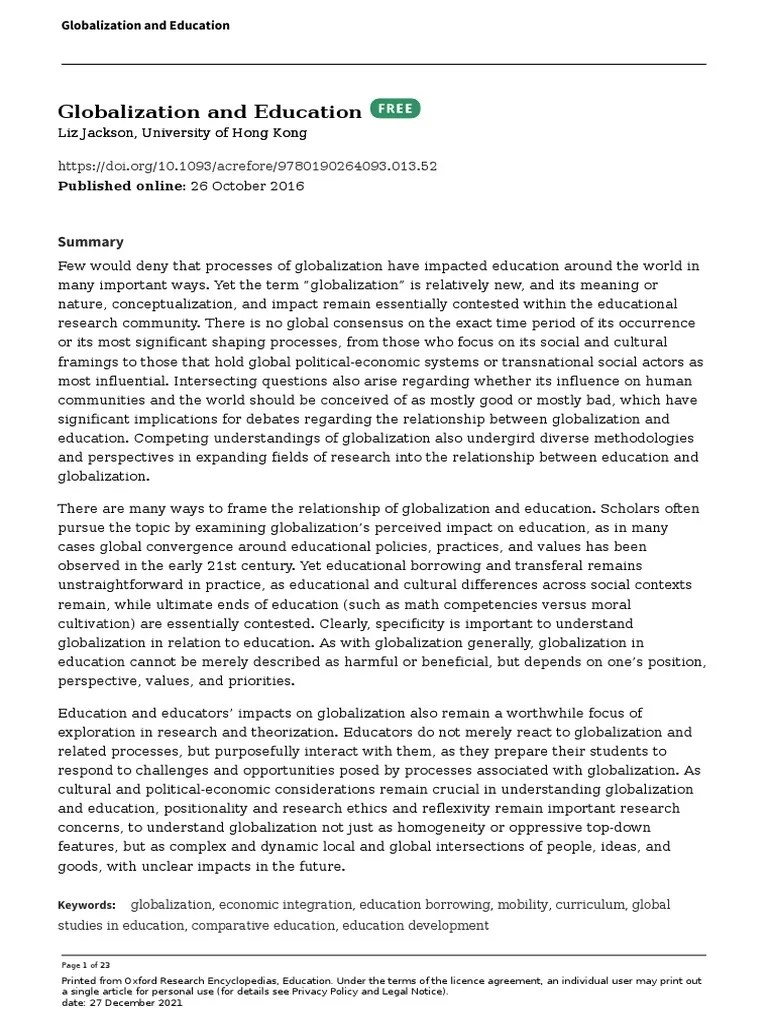 Globalization Education | PDF | Globalization | Cosmopolitanism