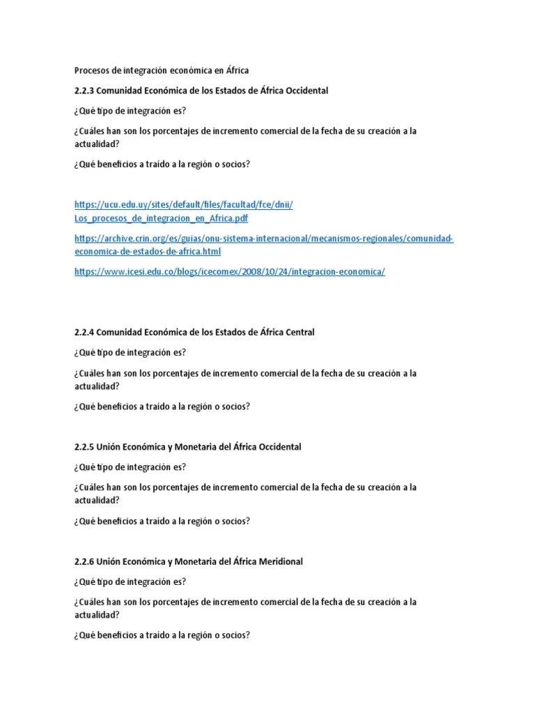 Procesos De Integración Económica En África | PDF